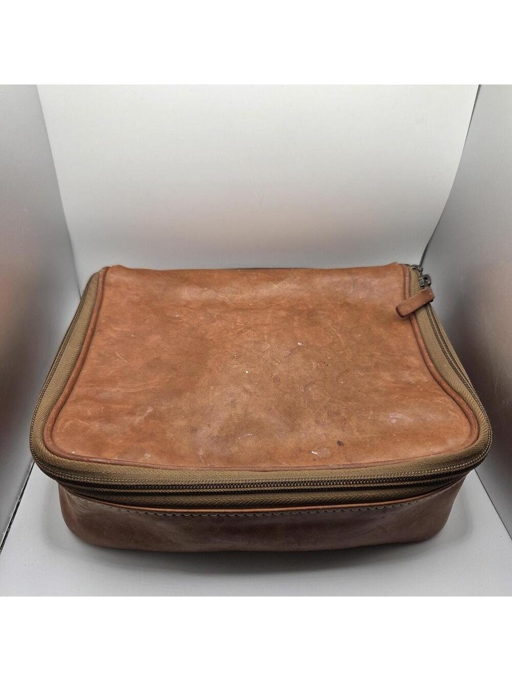 Hartmann Brown Leather Toiletry Bathroom Accessories Bag Zipper Shave Kit Bag